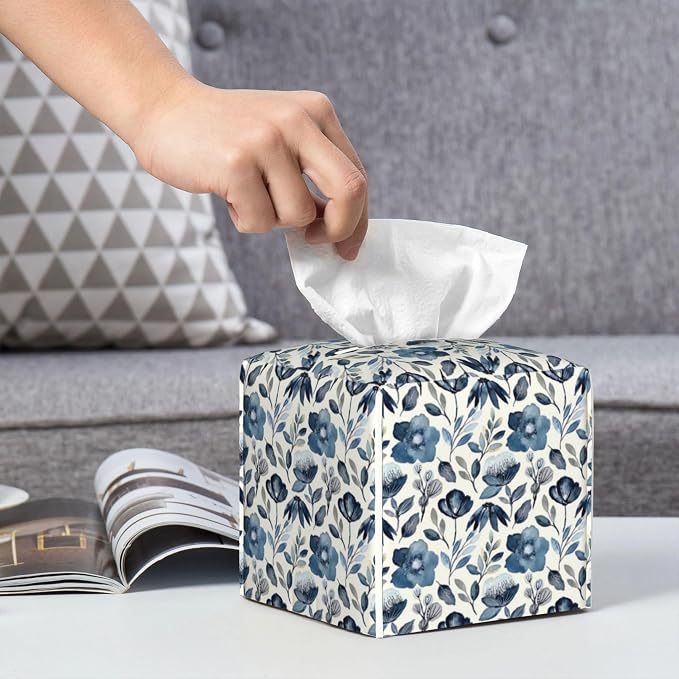 Watercolor Blue Floral Tissue Box Cover Square - Image 6