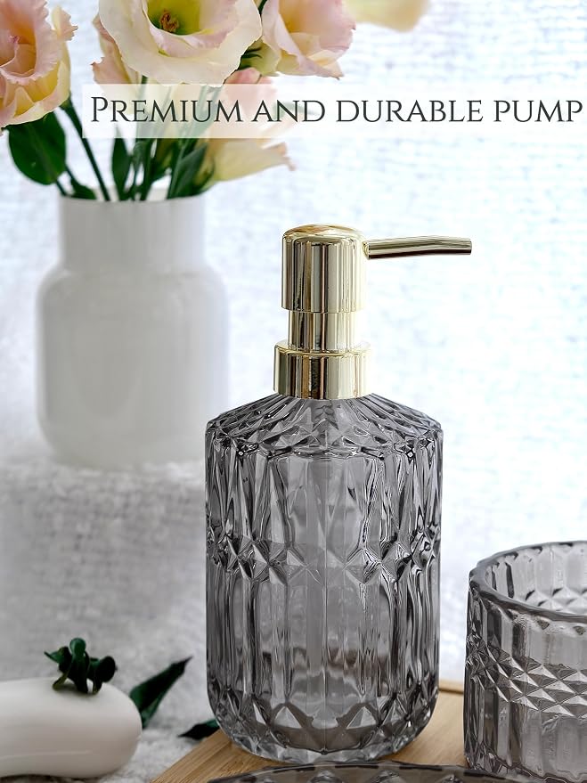 Gray Bathroom Accessories Set, Soap Dispenser, Soap Dish, Toothbrush Holder Set - Image 3