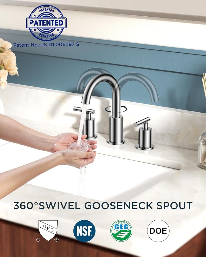 FORIOUS Chrome Bathroom Faucet 3 Hole, 8 Inch Widespread Bathroom Sink Faucet - Image 4