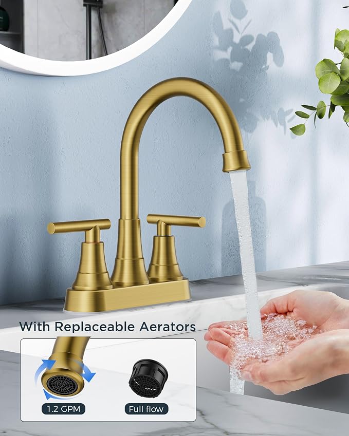 FORIOUS Brushed Gold Centerset Bathroom Faucets - Image 4