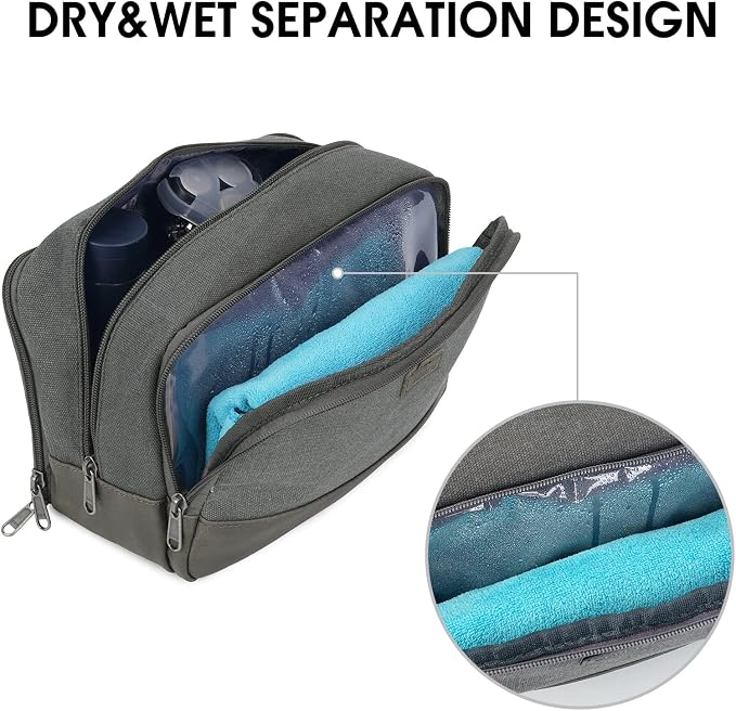WANDF Travel Toiletry Bag for Men Large Toiletries Shaving Bag Water Resistant - Image 2