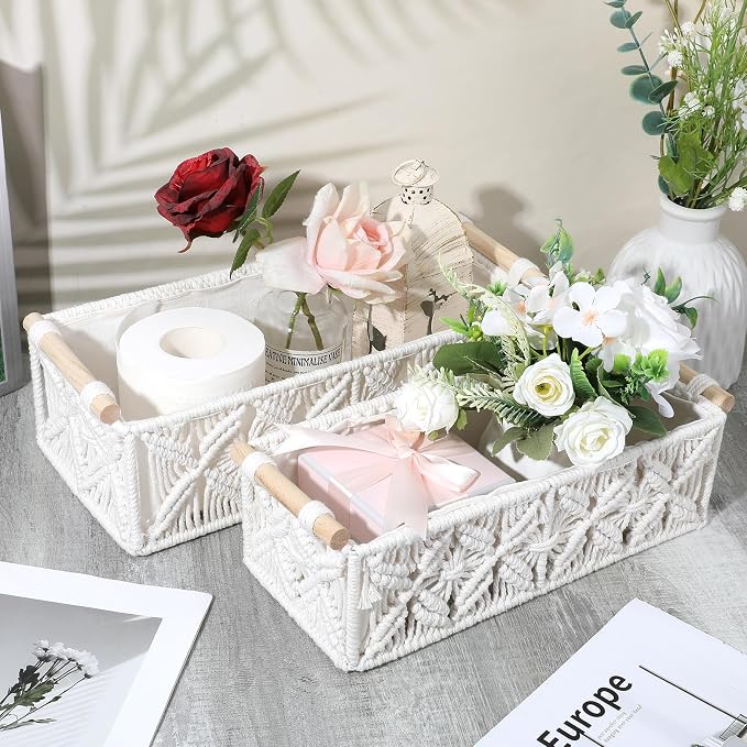 Macrame Storage Baskets 2PCS, Boho Woven Decorative Basket - Image 3