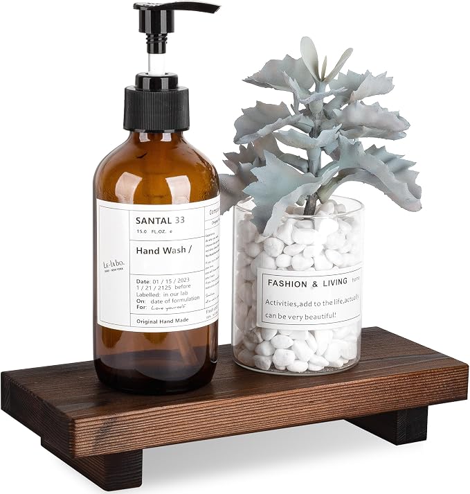 Bathroom Counter Organizer Wood Pedestal Stand Farmhouse Decorative Tray Soap by zoocatia