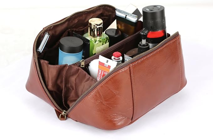 KomalC Luxury Leather Men’s Toiletry Travel Bag – Handmade Shaving Kit - Image 5
