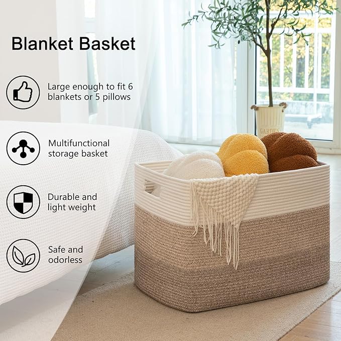 OIAHOMY 108L Large Cotton Rope Basket, Rectangle Woven Baskets - Image 6