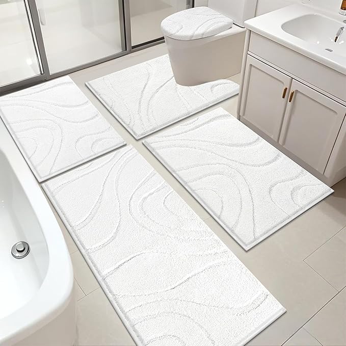 HEBE Bathroom Rugs Sets 5 Piece, Soft Absorbent Microfiber Bath Mat by HEBE