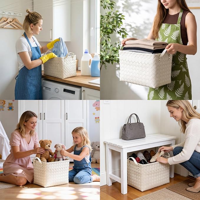 Handwoven Clothes Basket Laundry Hampers Large Wicker Storage Baskets - Image 7
