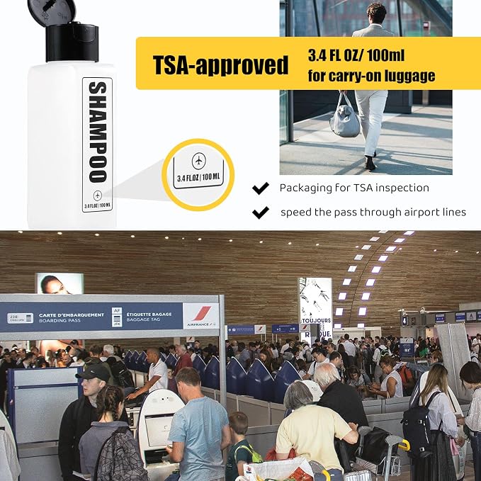 Labeled Travel Bottles for Toiletries, 3.4oz TSA Approved Travel Shampoo and - Image 4