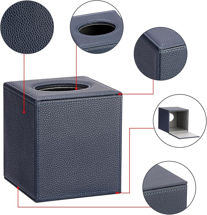 Sumnacon Tissue Box Cover Square Tissue Box Stylish PU Tissue Box Holder - Image 4