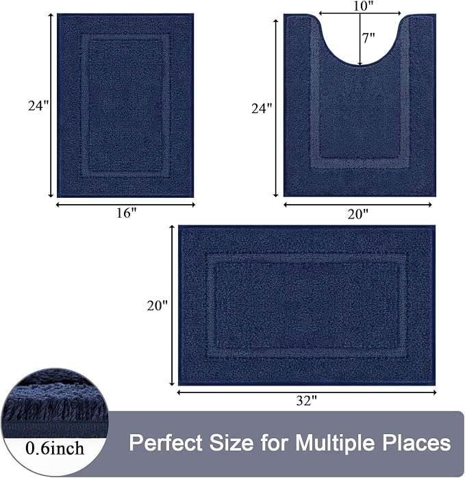 SHACOS Soft Fluffy Bathroom Rugs Set of 3 Pieces Bath Mats - Image 3