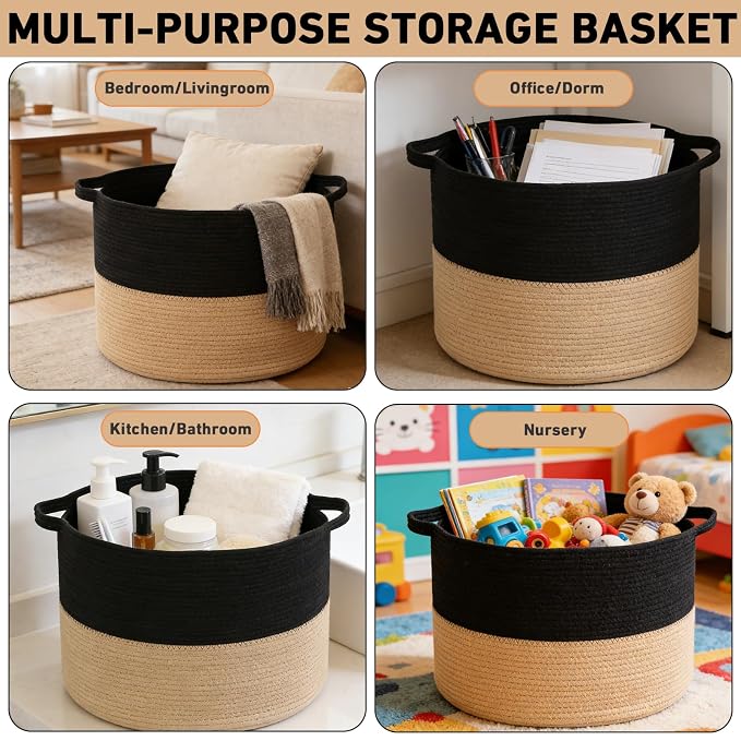 115L Large Blanket Basket, 23.6" L x 23.6" W x 15.7" H Rope Woven Baskets - Image 5
