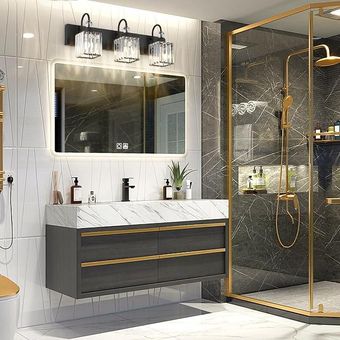 Ralbay Modern Crystal Black Vanity Light 3 Light Bathroom Light Fixtures Over - Image 4