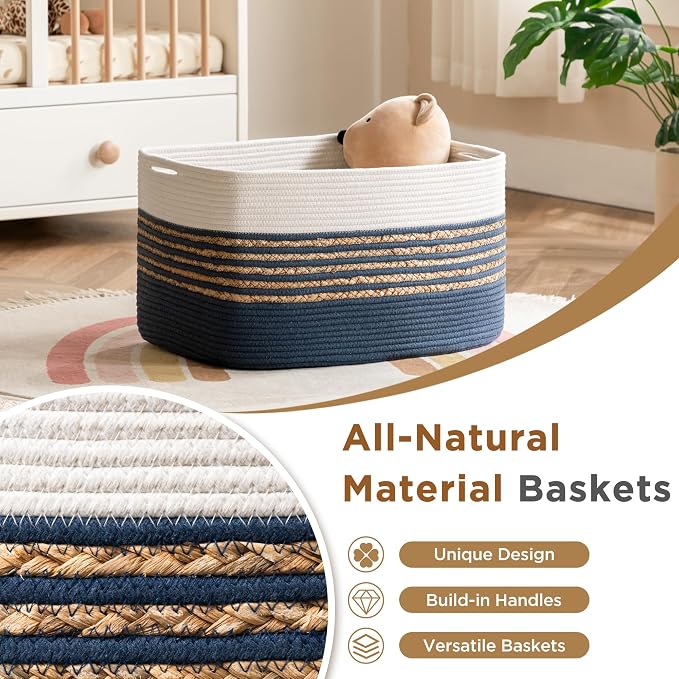 UBBCARE Blanket Basket, Large Rectangle Woven Storage Basket - Image 3