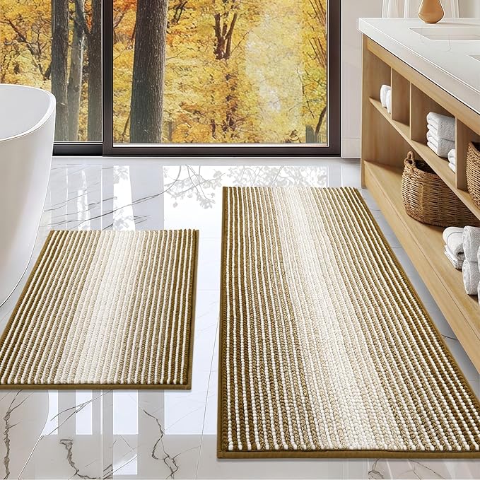 BSICPRO Bathroom Rugs and Mats Sets, 2 Piece Thick Absorbent Chenille Non Slip by BSICPRO