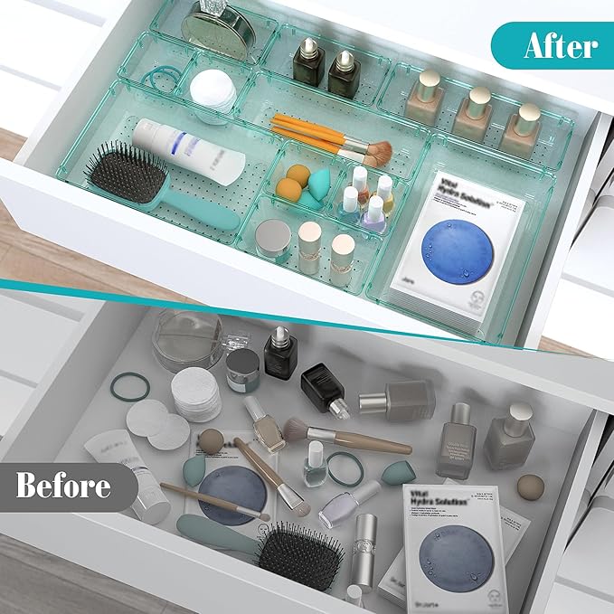 23 PCS Clear Plastic Drawer Organizers Set, 4 Size Desk Drawer Organizer Trays - Image 4