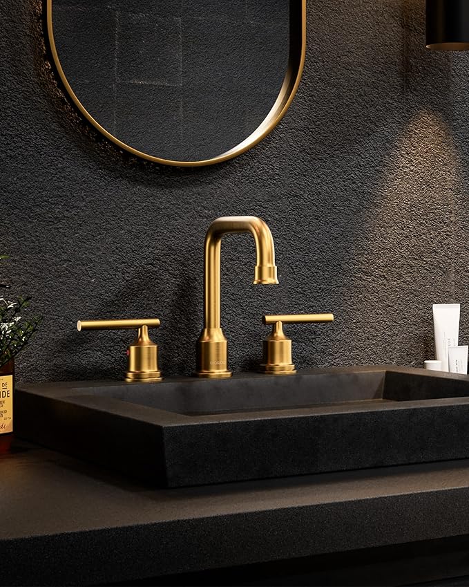 Brushed Gold Bathroom Faucet Set: WOWOW Widespread Bathroom Sink Faucet 3 Hole - Image 3