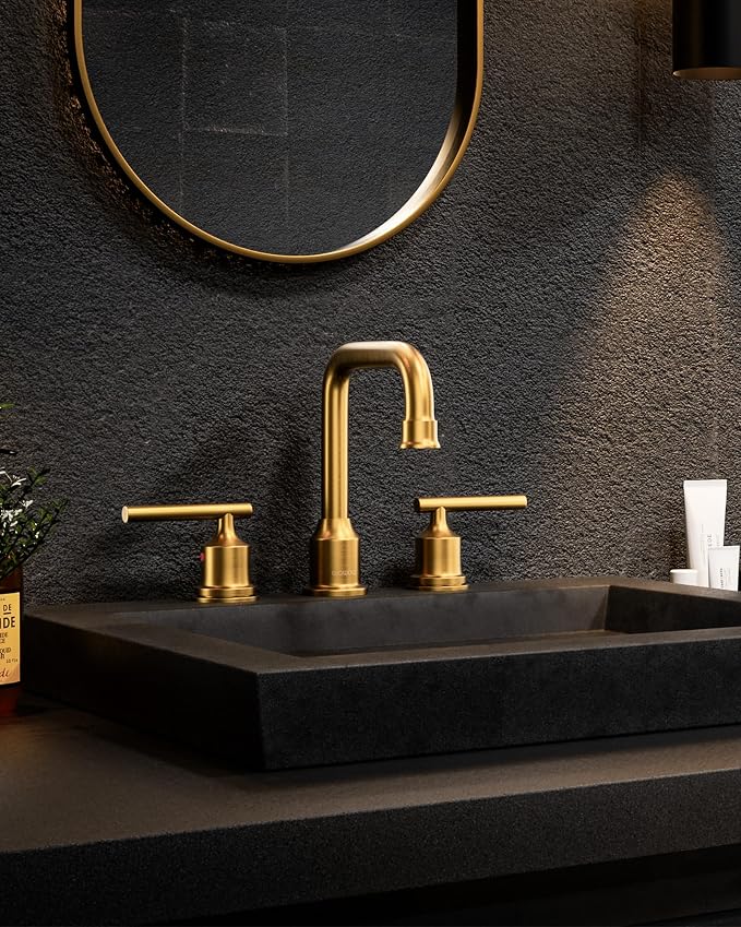 WOWOW Brushed Gold Bathroom Faucet Widespread Bathroom Sink Faucet 2 Handle - Image 7