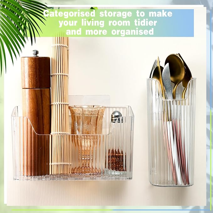 8 Pcs Storage Organizer Bins Wall Mounted Organizer Basket Plastic Cabinet Door - Image 3