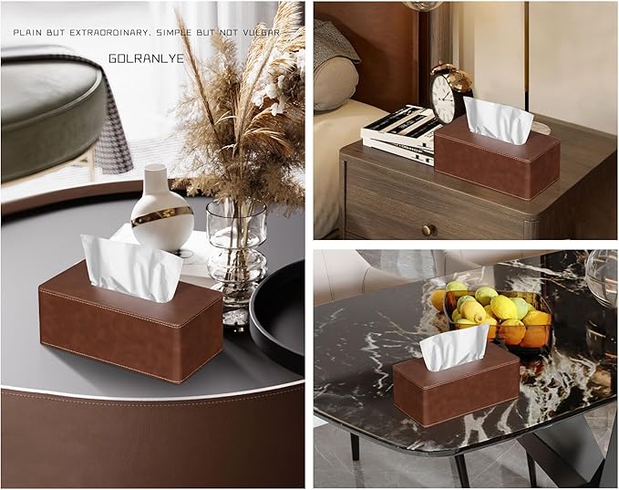 Tissue Box Cover Rectangular 9.8" x 5.3" x 4.3" Refined Modern PU Leather - Image 3
