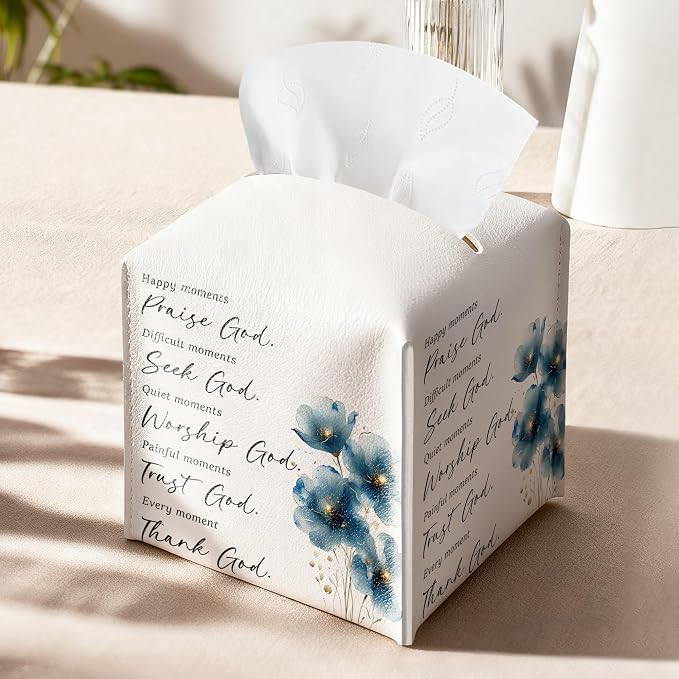 Christian Bible Verses Tissue Box Cover Square, Thank God Waterproof Leather - Image 9