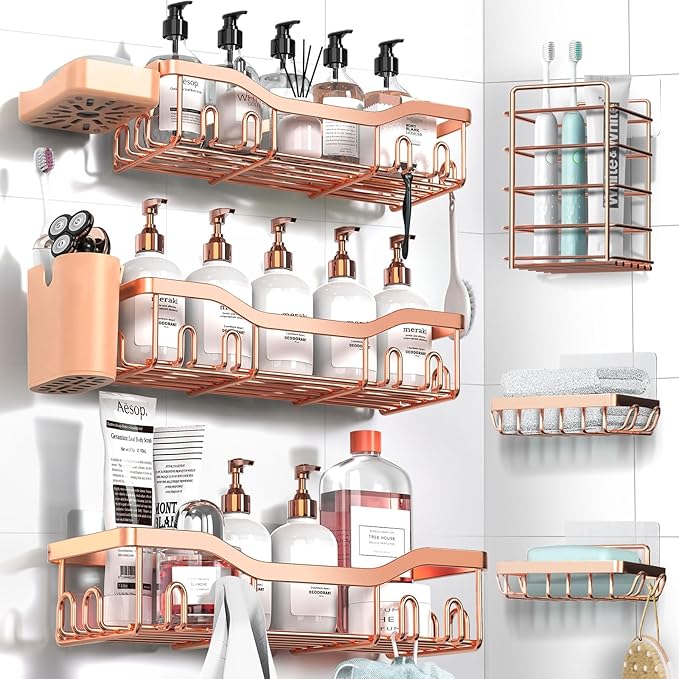 Shower Caddy Adhesive Shower Organizer 8-Pack, Rustproof Stainless Steel by OrganizeYourHomeEssentials