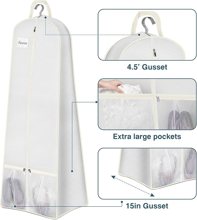 SLEEPING LAMB 72" Bridal Wedding Gown Dress Garment Bag 15" Gusseted Garment - Image 4