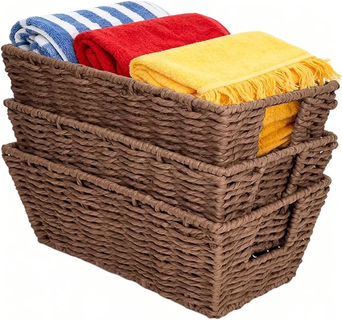 Paper Rope Storage Baskets for Shelves Organizing, Small Hand Woven Wicker - Image 6