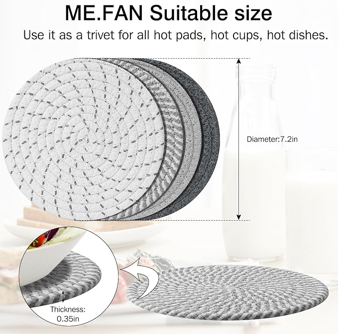 ME.FAN 7 Inch Trivets/Potholders 4 Set Cotton Thread Weave Trivets - Image 2