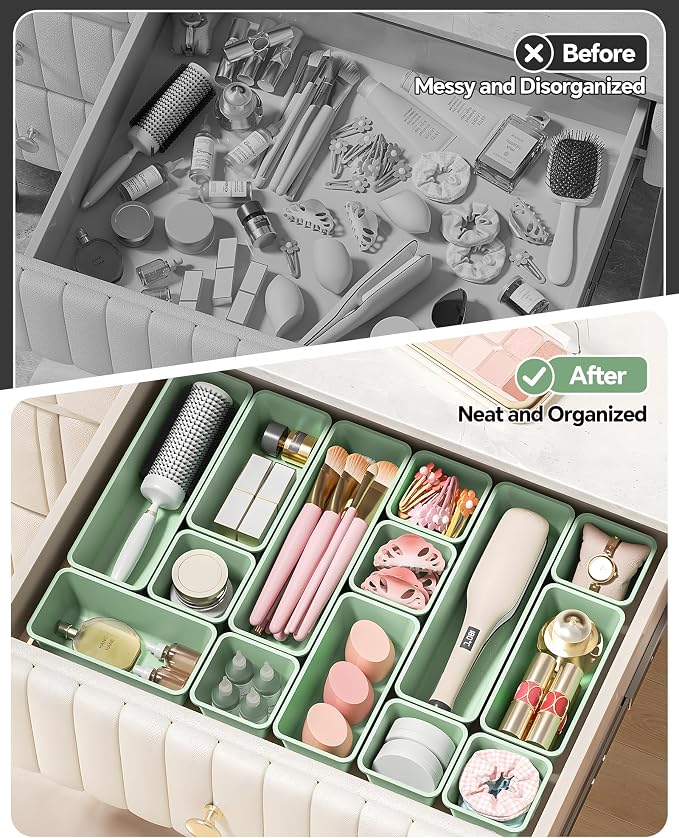 13 Pack Plastic Drawer Organizers Set, 3 Sizes Desk Drawer Organizer Trays - Image 4