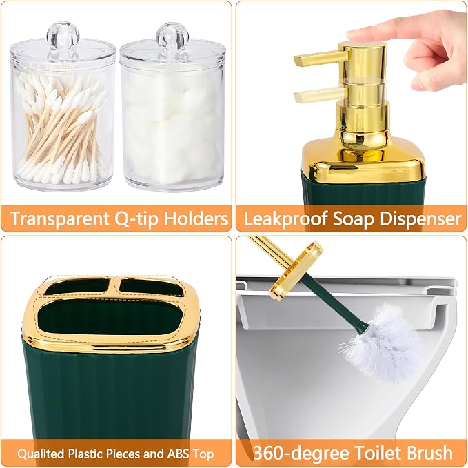Bathroom Accessory Set, 9 Pieces Dark Green Bathroom Accessories Set - Image 6
