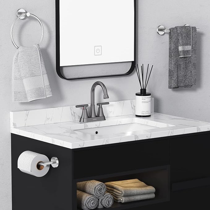 Bathroom Faucets for Sink 3 Hole, Hurran 4 inch Brushed Grey Bathroom Sink - Image 6