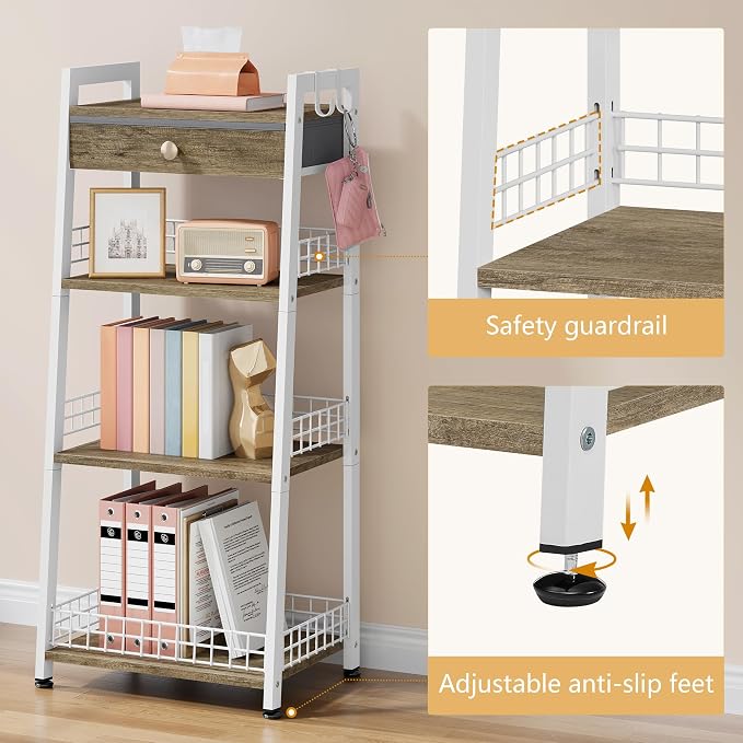 4-Tier Ladder Shelf with Drawer, Bathroom Table Stand - Image 4