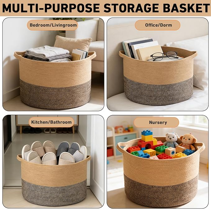 115L Large Blanket Basket, 23.6" L x 23.6" W x 15.7" H Rope Woven Baskets - Image 5