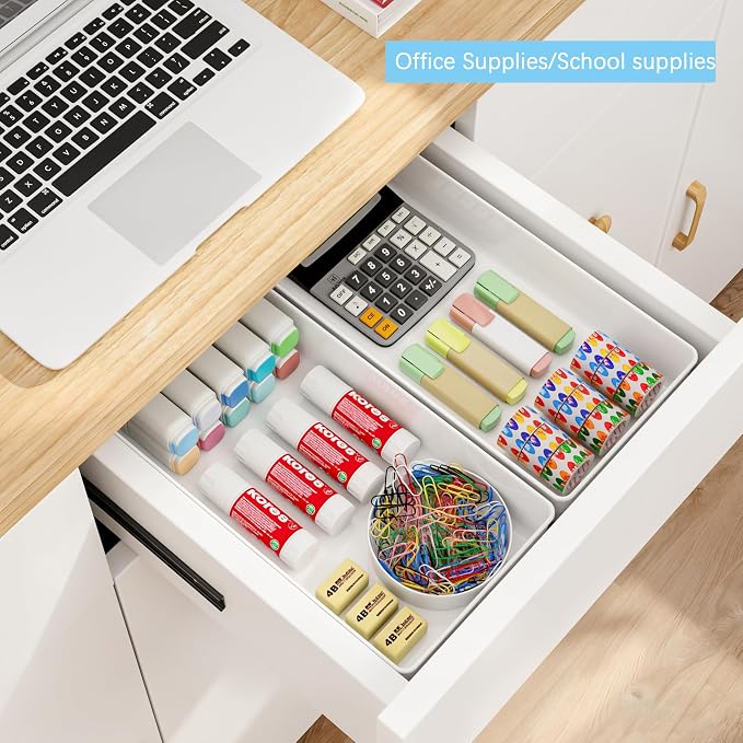ihomecooker 3 Pack White Large Size Plastic Drawer Organizer Tray Cutlery - Image 4