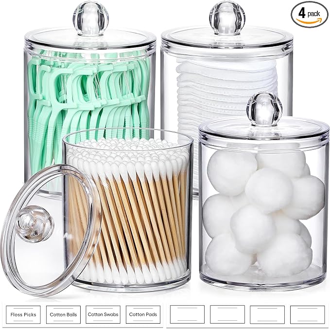 4 Pack Acrylic Qtip Holder Dispenser by AOZITA
