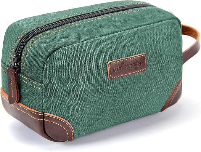 emissary Men's Toiletry Bag, Leather and Canvas Travel Toiletry Bag, Dopp Kit by emissary