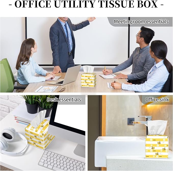 Cute Bees and Daisy Flowers Tissue Box Cover Square - Image 8