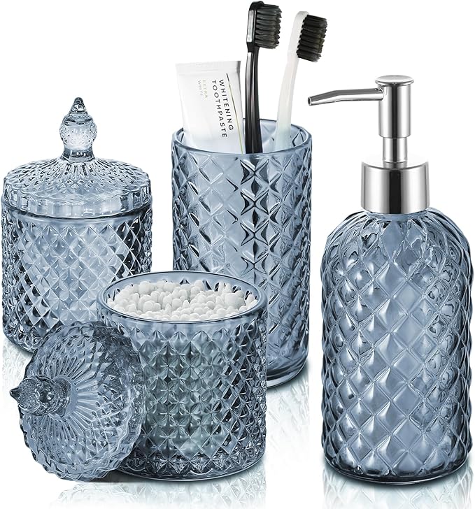 Blue Bathroom Accessories Set, 4 Pack Light Blue Bathroom Decor Accessory Sets by RYTOXILOBrightenUpYourHome