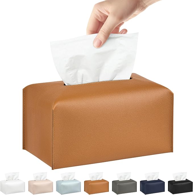 Long Tissue Box Cover, PU Leather Tissue Holder Rectangle, Facial Paper by DecorateYourHome