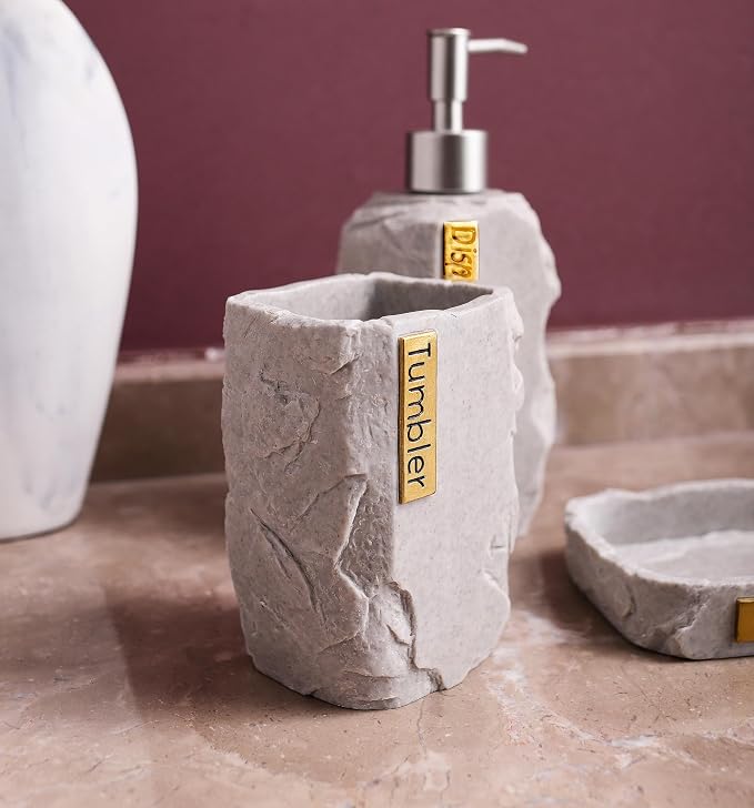 Hymmah Bathroom Accessories Set, Marble Design Toothbrush Holder, Farmhouse - Image 6