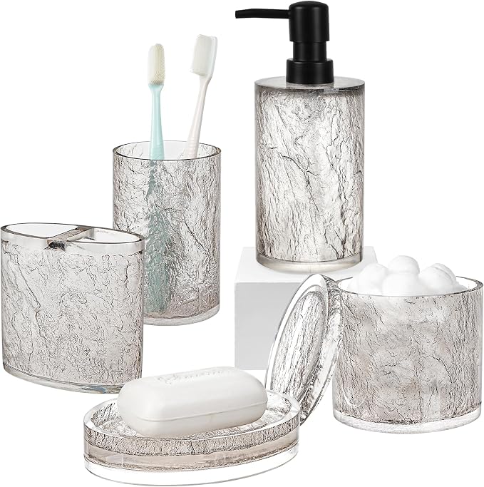 Modern Luxe Bathroom Accessories Set 5 Pcs Resin Bathroom Accessory Set Soap by RQYIXI