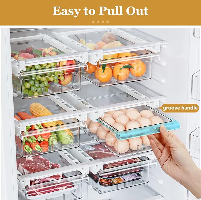 SNSLXH 2 Pack Refrigerator Drawer Organizer, Pull Out Shelf Storage Transparent - Image 5