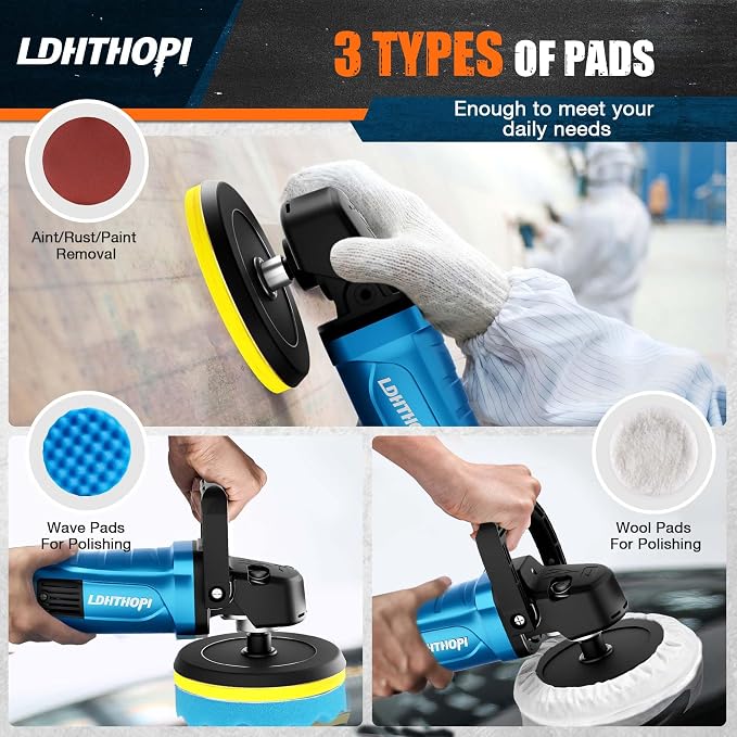 LDHTHOPI Buffer Polisher, 1800W 6 inch/7 inch Rotary Buffer Polisher Waxer - Image 5