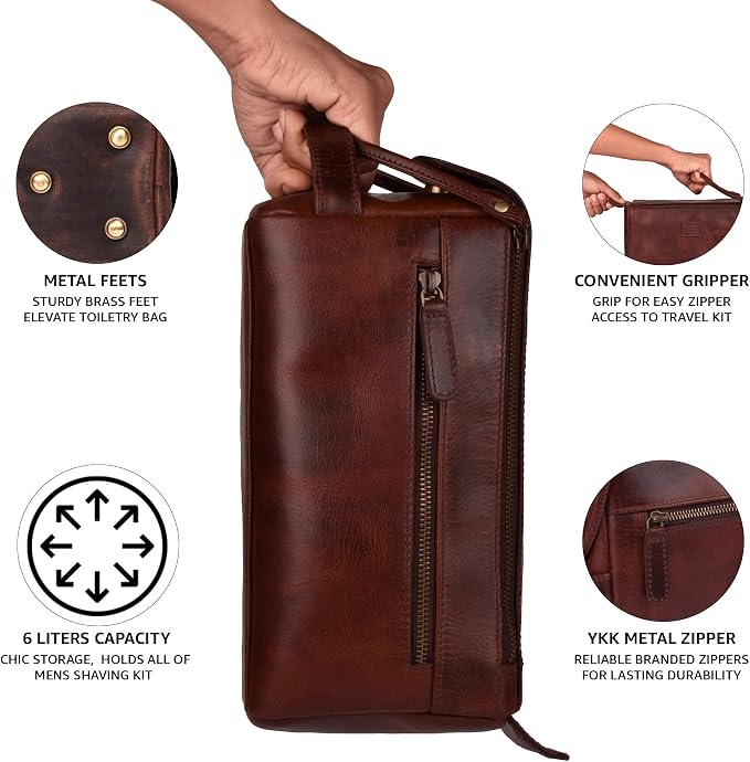 LEATHER VILLAGE Genuine Leather Travel Toiletry Bag - Image 4