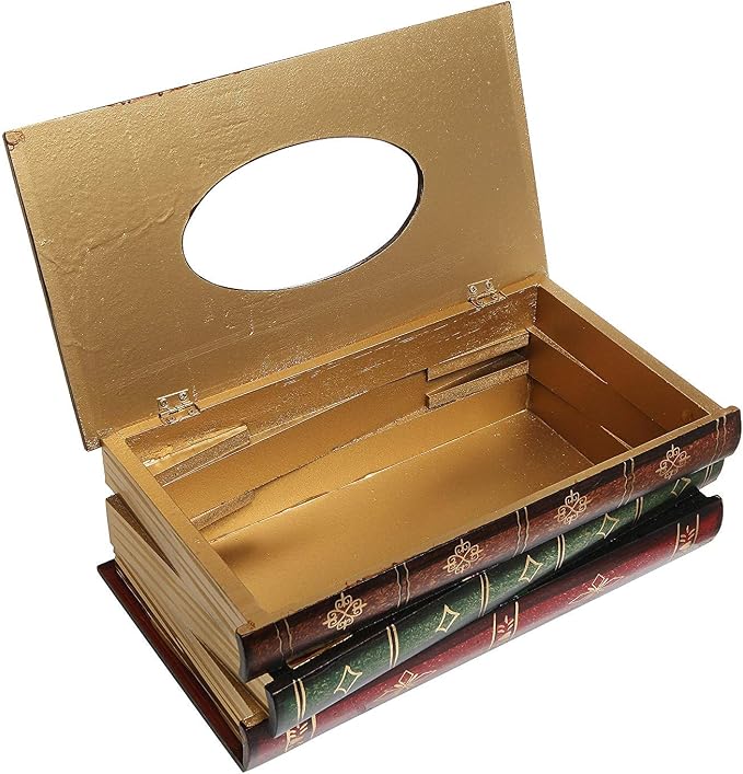 Antique Book Design Wood Bathroom Facial Tissue Dispenser Box Cover/Novelty - Image 3