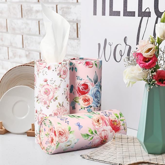 Ctosree 8 Pcs Car Tissue Holder Cylinder Bulk Round Floral Cup Holder Facial - Image 4