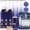 32PCS Bathroom Sets with Shower Curtain and Rugs Navy Blue Shower Curtain Set by BetterbathroomwithXLHOME