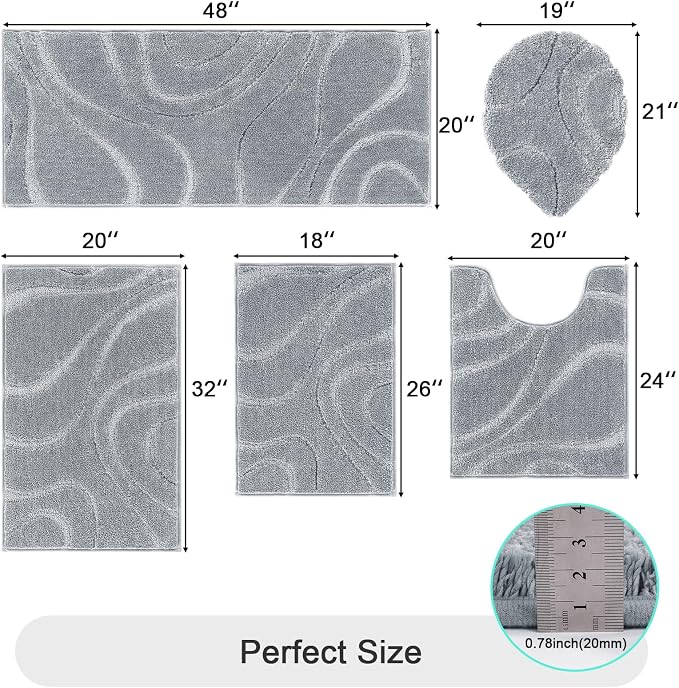 HEBE Bathroom Rugs Sets 5 Piece, Soft Absorbent Microfiber Bath Mat - Image 2
