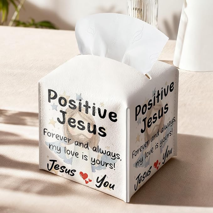Positive Jesus Tissue Box Cover Square, Catholic Religious Waterproof Leather - Image 9