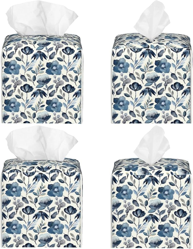 Watercolor Blue Floral Tissue Box Cover Square - Image 2